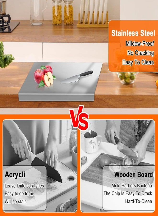 HOMEZE 304 Stainless Steel Chopping Board 41 × 31 cm - Rust Proof, Non‑Slip & Heavy Duty Counter Top Cutting Board with Lip, Smooth Round Edge - for Cutting Vegetables, Fruits, Meat & Kneading Dough - Image 4